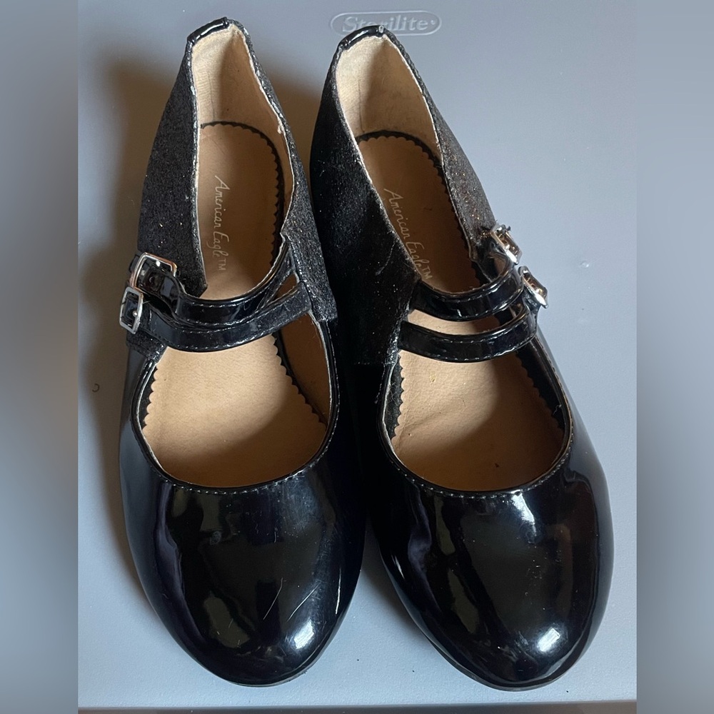 American Eagle Alyssa Youth Girls' Black Mary Jane Patent Flat Dress Shoes 2.5